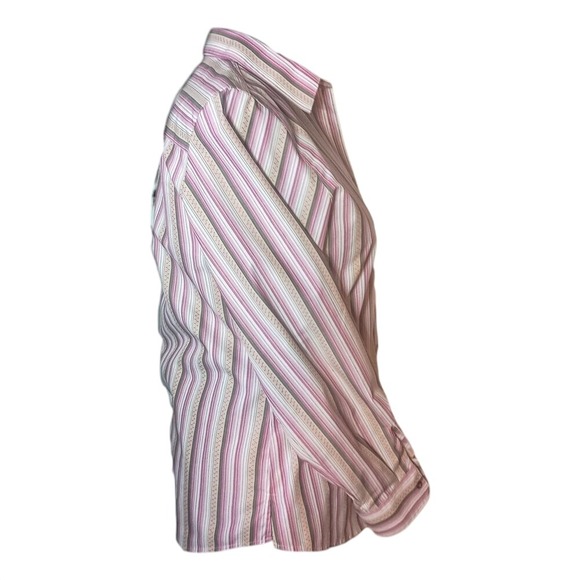 Foxcroft Long Sleeved pink and brown pin striped Button Up Blouse SKUW075 - Picture 3 of 9